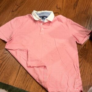 Tommy Hilfiger Men's Red and white  Striped Polo Shirt